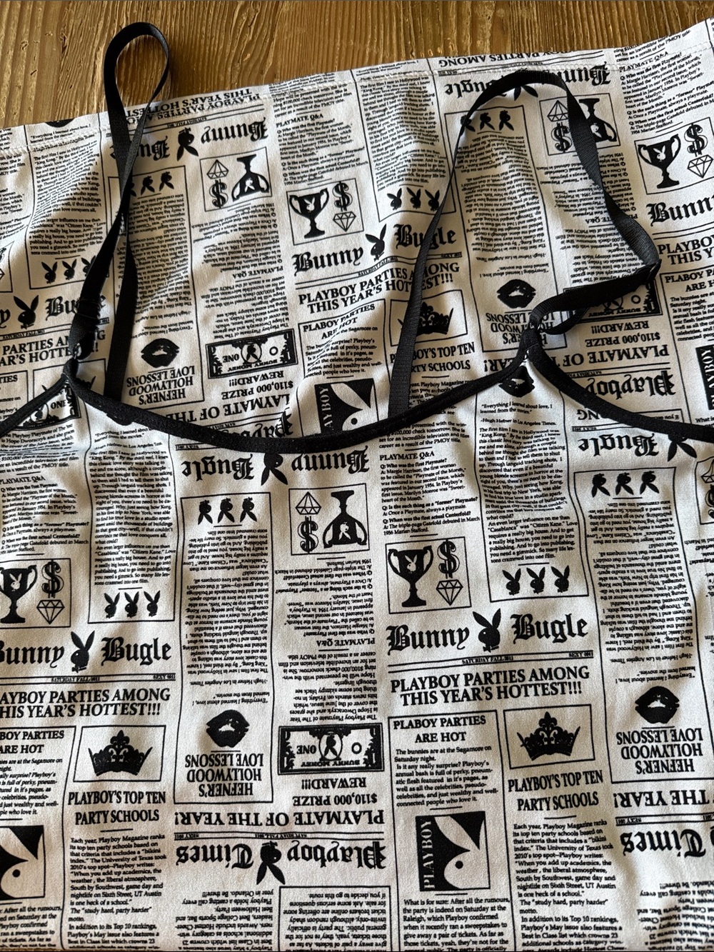 PLAYBOY Black and White Newspaper-Print Slip Chemise